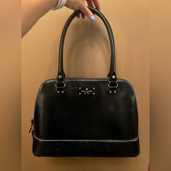 Kate Spaid Black Leather Shoulder Bag Purse - Picture 1 of 12